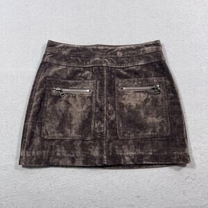Free People Mini Skirt Women 2 Brown Velveteen Distressed Look Zip Pockets Grung
